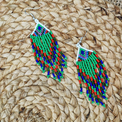 Wildlife-Inspired Tribal Boho Indian-American Style Peacock Beaded Statement Necklace Set with Earrings for Women Handcrafted by Indian Kaarigars