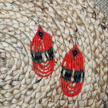 Red and Black Tribal Boho Indian-American Style Minimalist Beaded Statement Necklace Set with Earrings for Women Handcrafted by Indian Kaarigars