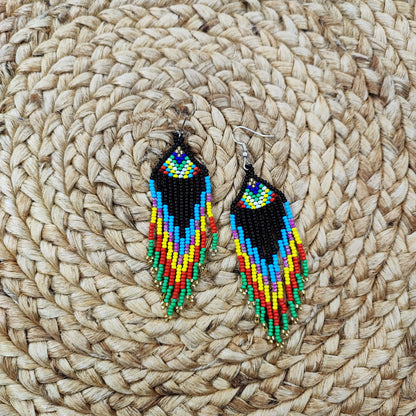 Bold and Elegant Multicolor Tribal Boho Indian-American Style Minimalist Beaded Statement Necklace Set with Earrings for Women Handcrafted by Indian Kaarigars